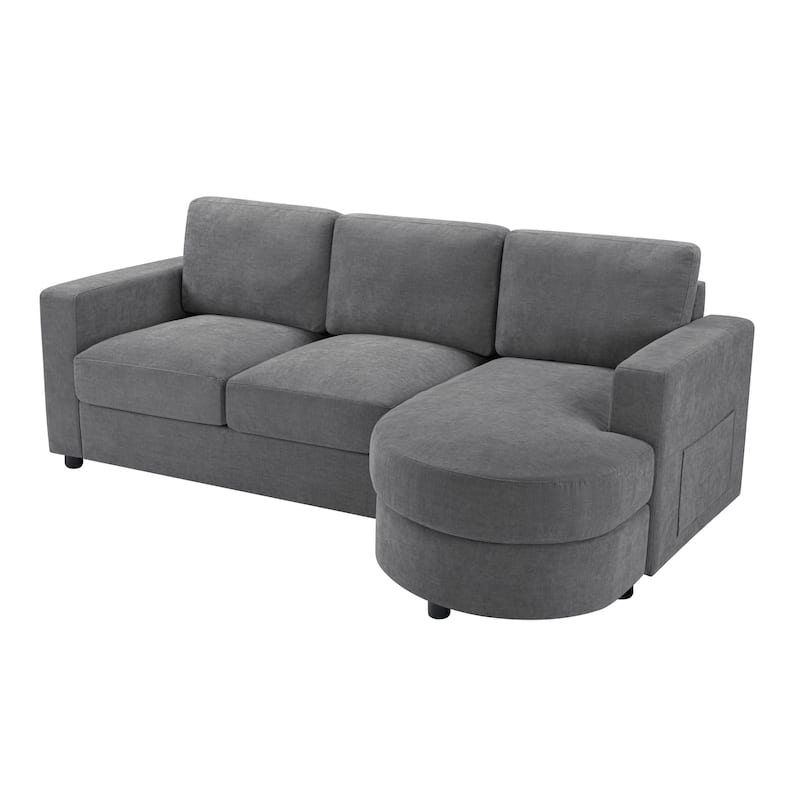 Modern L-Shaped Sofa with Curved Chaise, USB Charging Ports & Storage Pockets for Small Space