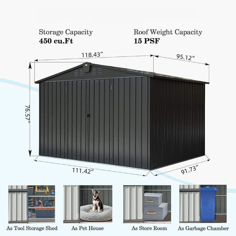Outdoor Storage Shed 10'x 8', Metal Garden Shed for Bike, Galvanized Steel Outdoor Storage Cabinet