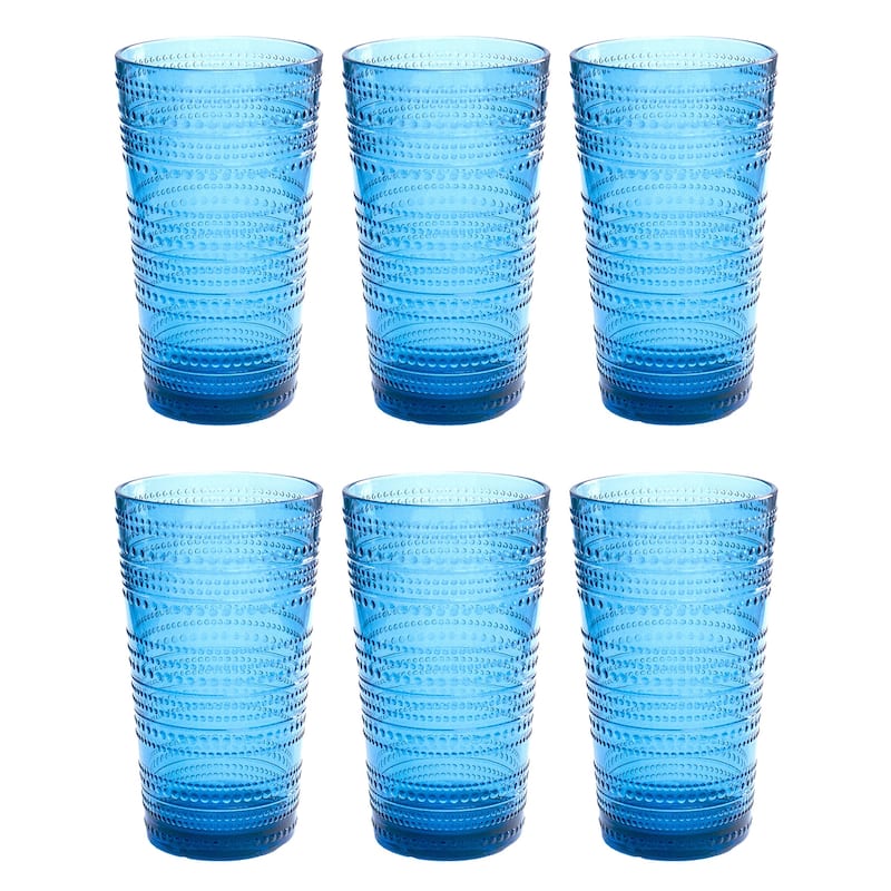 Abode Homewares Beaded Acrylic Drinking Glass - 16 oz - Set of 6 - Blue