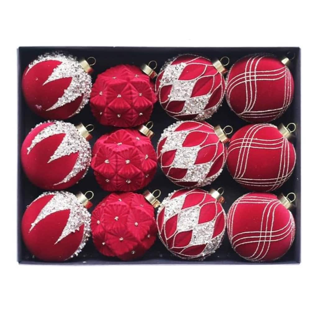 12PCS Mini Shatterproof Flocked Christmas Ball Ornaments for Holiday, Wedding - N/A