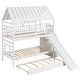 preview thumbnail 20 of 29, House-shaped Roof Frame Bed Window Design House Bunk Bed Twin over Twin with Trundle Bed, Slide and Storage Staircase