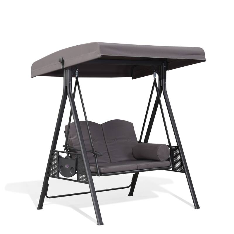 PURPLE LEAF 2-seat Outdoor Porch Swing with Adjustable Tilt Canopy and Stand