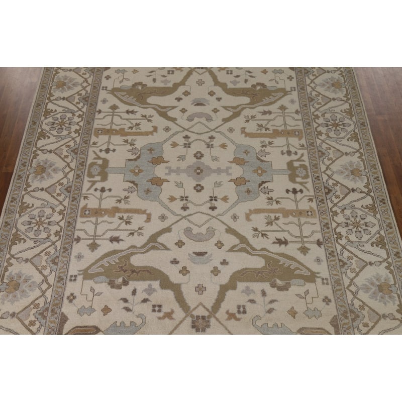 Floral Oushak Oriental Area Rug Hand-Knotted Wool Carpet - 9'0"x 11'11"