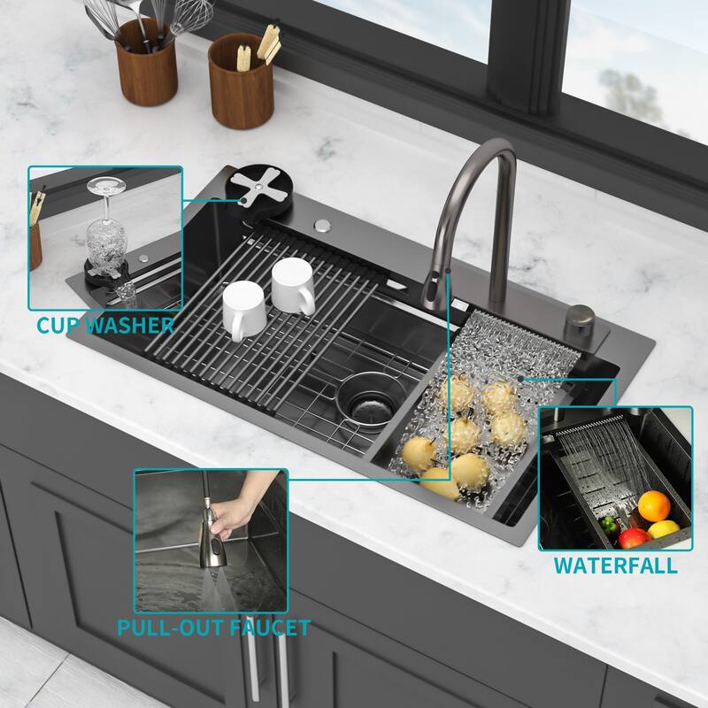 33" Drop-In 16 Gauge Single Bowl Stainless Steel Kitchen Sink - 33'' x 19.29'' x 9''