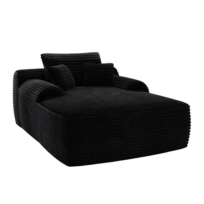 Corduroy Black Oversized Upholstered Sleeper Chaise Lounge Chair, No Assembly Required