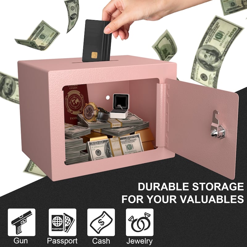 Secure Safe With Key And Password Money Home Safe, 0.23 Cubic Feet Small Safe, Mini Storage Cabinet