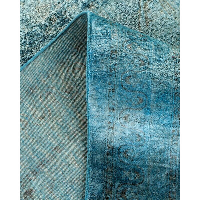 Overton Hand Knotted Wool Vintage Inspired Modern Contemporary Overdyed Blue Area Rug - 8' 2" x 9' 10"