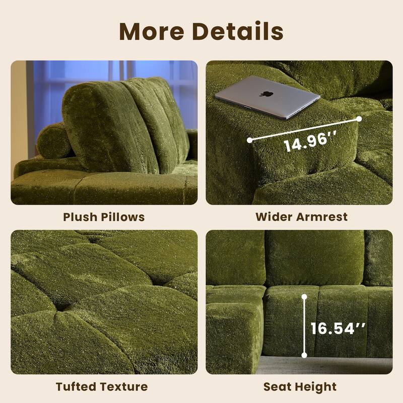 HOOOWOOO Modern Sparkly Velvet Fabric Chaise Sofa Couch