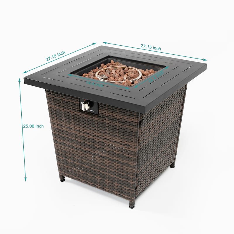 28inch Wicker Square Fire Pit Table Outdoor