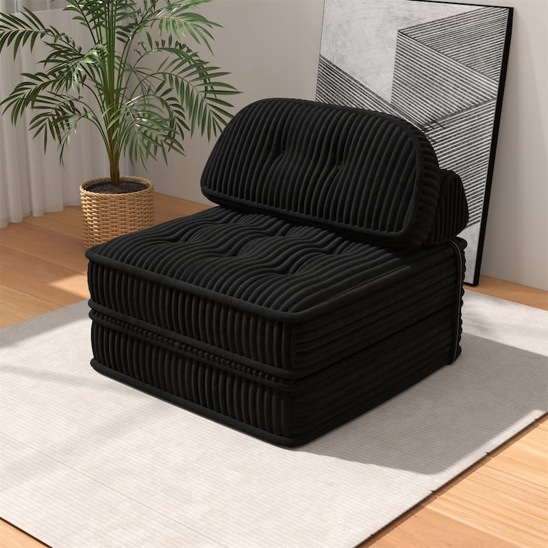 Folding Sofa Bed, Convertible Sleeper Chair with Pillow Foldable Mattress, Portable Fold Out Chair Bed Floor Sofa Lounge - Black