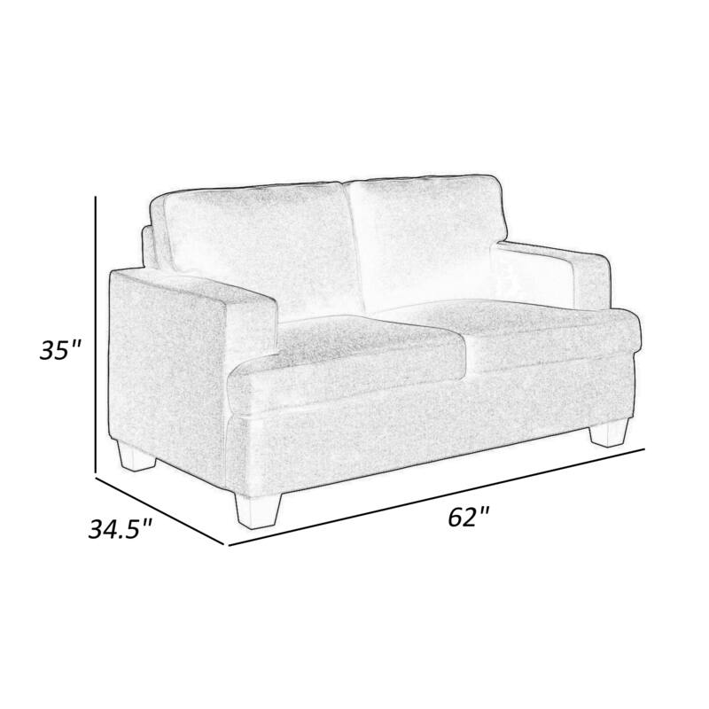 Eoin 62 Inch Loveseat, Blue Polyester, Soft Foam Cushioning, Solid Wood
