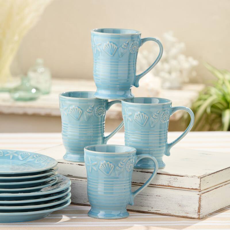 Certified International Coastline Blue 18 oz. Mugs, Set of 4