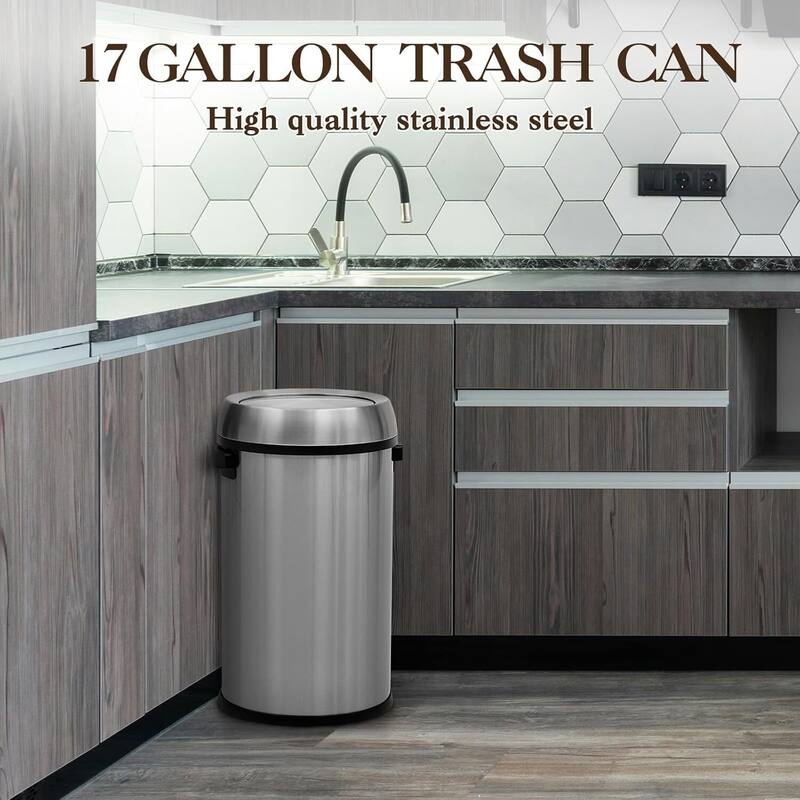 17 Gallon Commercial Stainless Steel Trash Can with Flip-Top