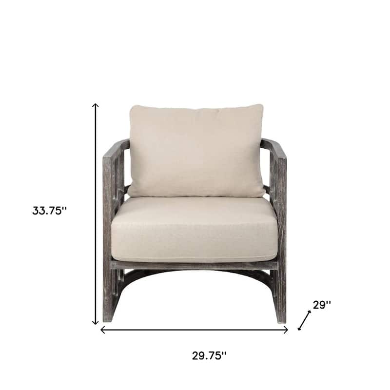 HomeRoots 30" Cream And Brown Fabric Distressed Barrel Chair - 29.75' X '33.75' X '29
