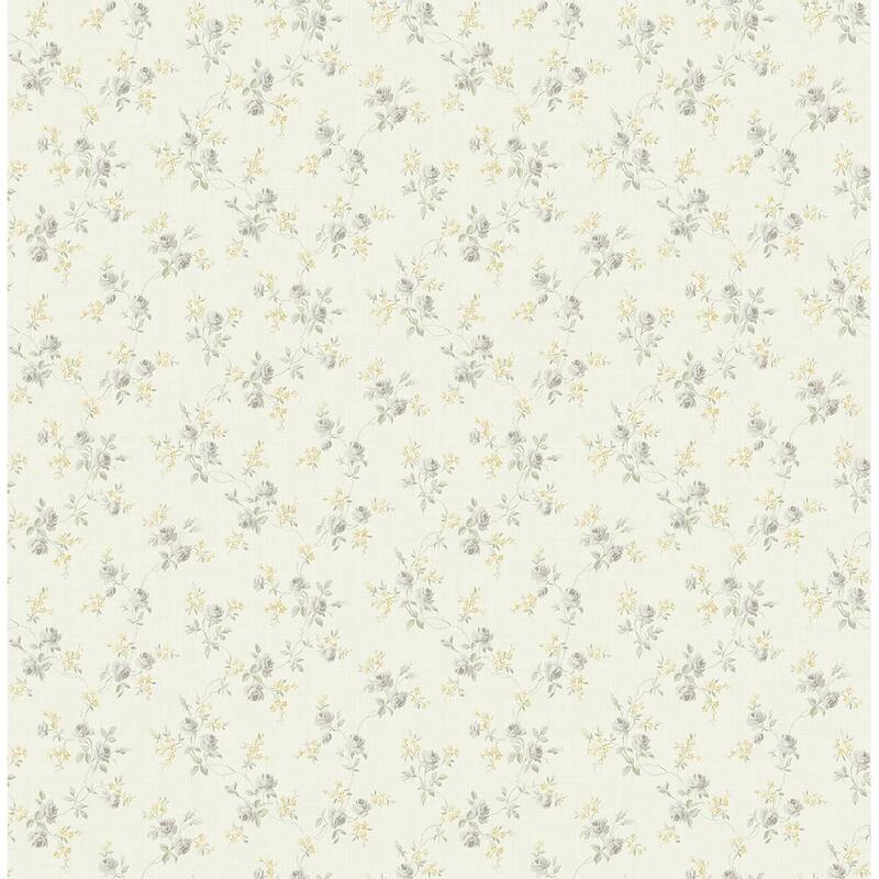 Seabrook Designs Johnnie Petite Roses Unpasted Wallpaper - 20.5 in. W x 33 ft. L - Metallic Cream & Buttercup