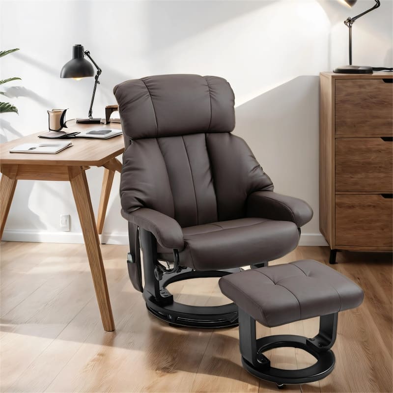 Swivel Leather Recliner Chair with Ottoman and Remote Control