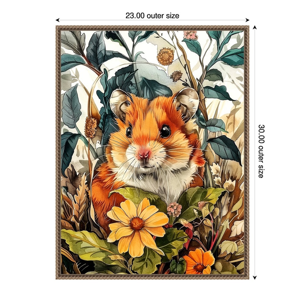 Hamster in Flowers by Justyna Jaszke Framed Canvas Wall Art