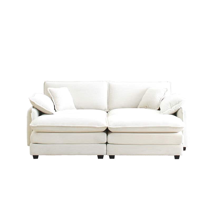 81" 2-Seater Sectional Sofa with 2 Ottoman Corduroy Upholstered Couch for Living Room, Apartment, Leisure Loveseat with Pillows