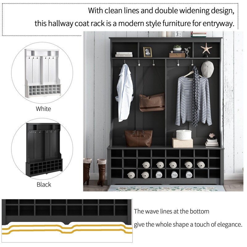 60 Inches Wide Entryway Hall Tree With Bench And Coat Racks Hall Tree With Shoe Storage Black Hall Tree Bed Bath Beyond 38412263