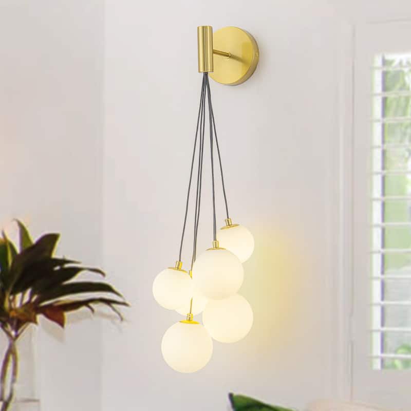 6-Light Hanging Milky Glass Globe Wall Sconce Modern Living Room