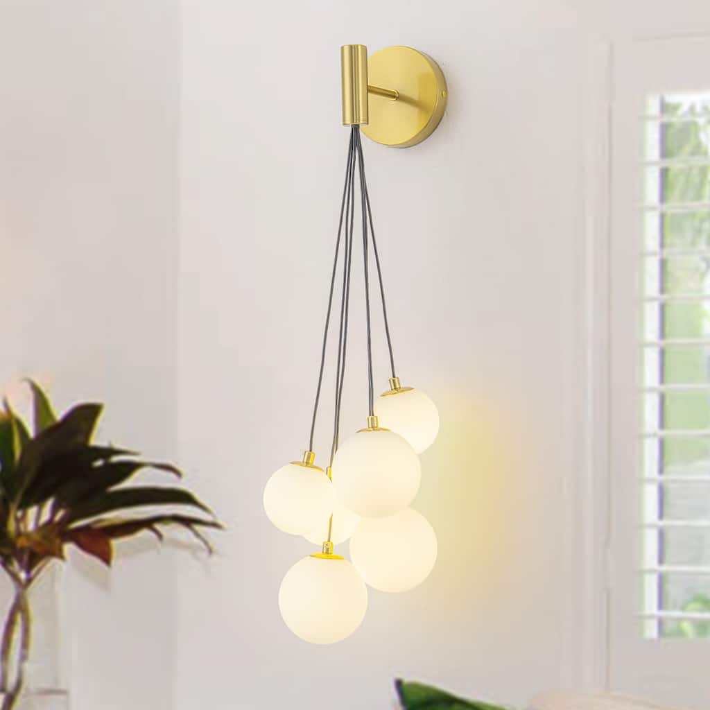 6-Light Hanging Milky Glass Globe Wall Sconce Modern Living Room