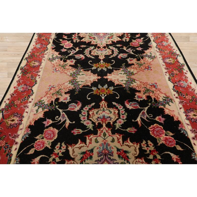 2'8''x9'7'' Runner Hand Knotted Wool Black Traditional 400 KPSI Rug - 2' 8'' x 9' 7''