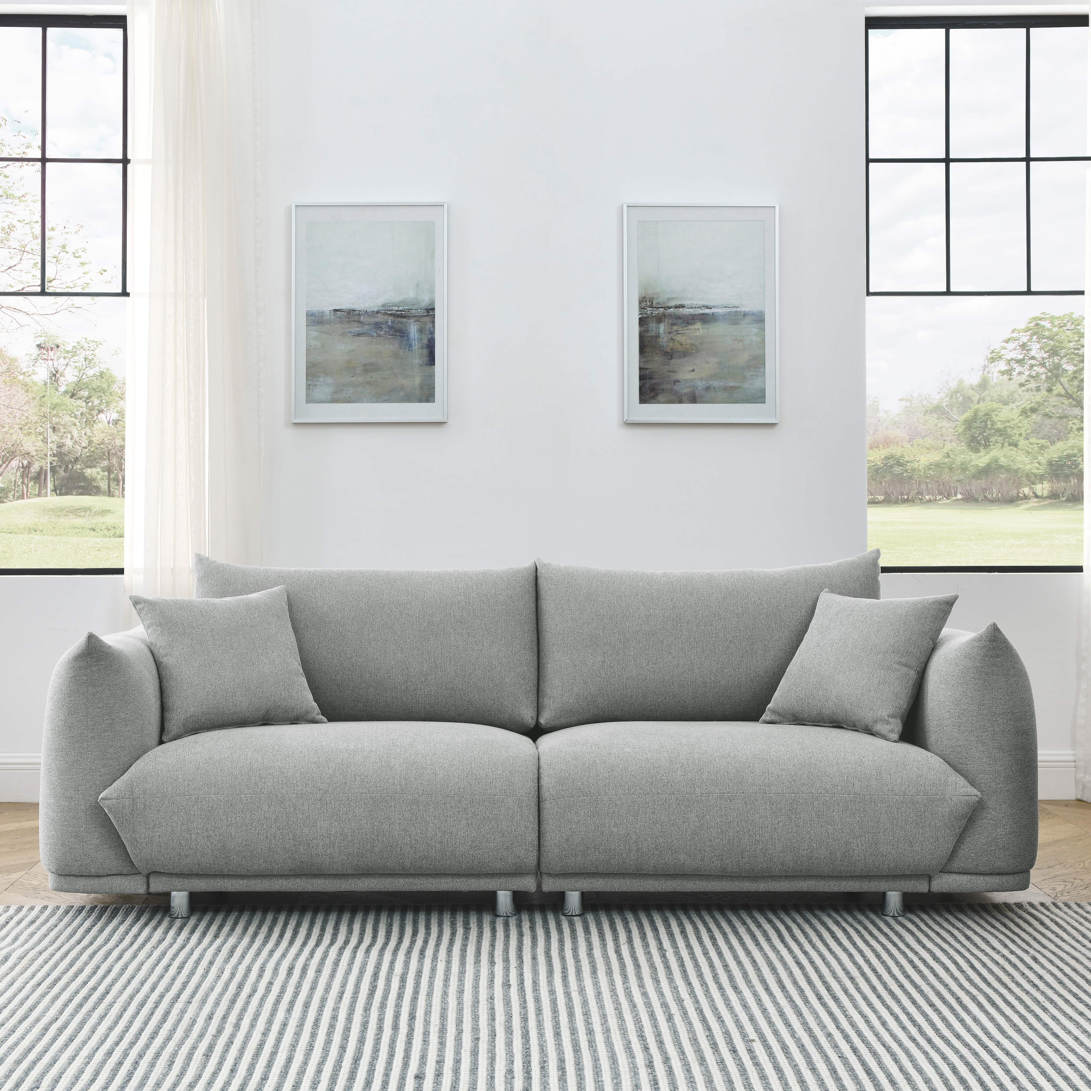 Grey Cloud Couch for Living Room Comfy Fabric Upholstery 3 Seater