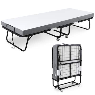 HOMCOM Folding Bed with Mattress for Adults, Single Size, Portable Foldable Bed with Luxurious Memory Foam Mattress, White