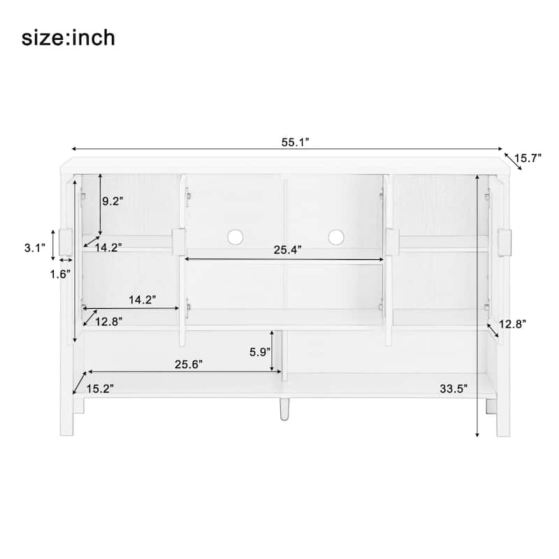 55.1" Storage Sideboard with 4-Doors,Multi Functional Buffet with Open Shelf and 2-Tiers Adjustable Shelves, Modern Cabinet