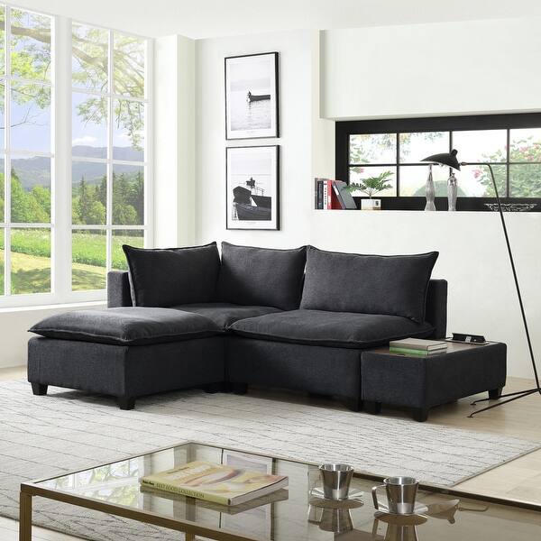 Madison Fabric Down Feather Sectional Loveseat With Ottoman Usb Storage Console Table On Sale Overstock 32004409 Dark Gray