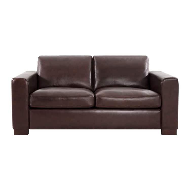 Genuine Leather Loveseat Sofa - Ultimate Comfort, Mid-Century Living Room Loveseat, Modern Small Couch with Sturdy Block Legs