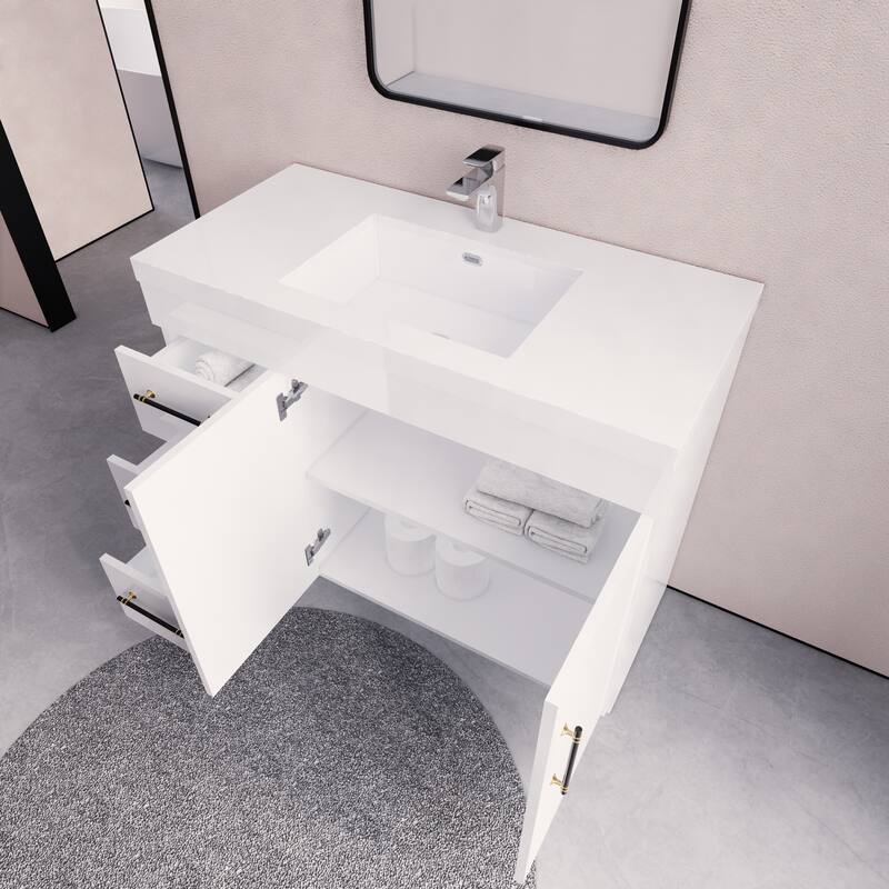 Eliza 42'' Freestanding Vanity (Left Drawers) with Single Sink