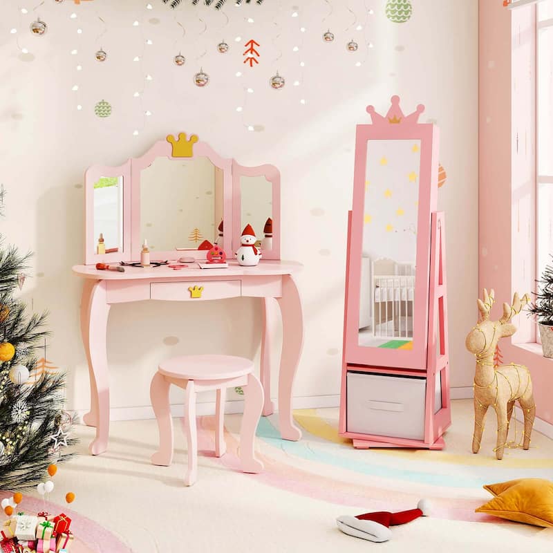 Costway Kids Jewelry Cabinet with Full-Length Mirror Foldable Drawer - See Details