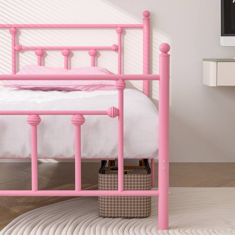 14 Inch Metal Victorian Platform Bed Frame with Headboard and Footboard, Heavy Duty Mattress Foundation with Steel Slats Support