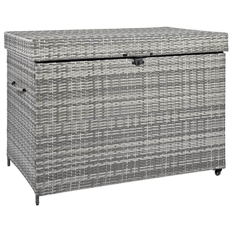 230 Gallon Wicker Deck Box Outdoor Storage with Wheels and Lockable Lid