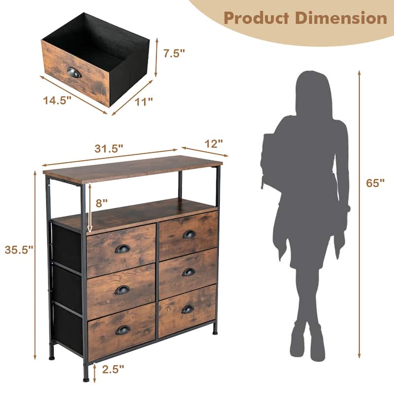 Costway 6-Drawer Dresser 2-Tier Fabric Storage Tower with wooden Top