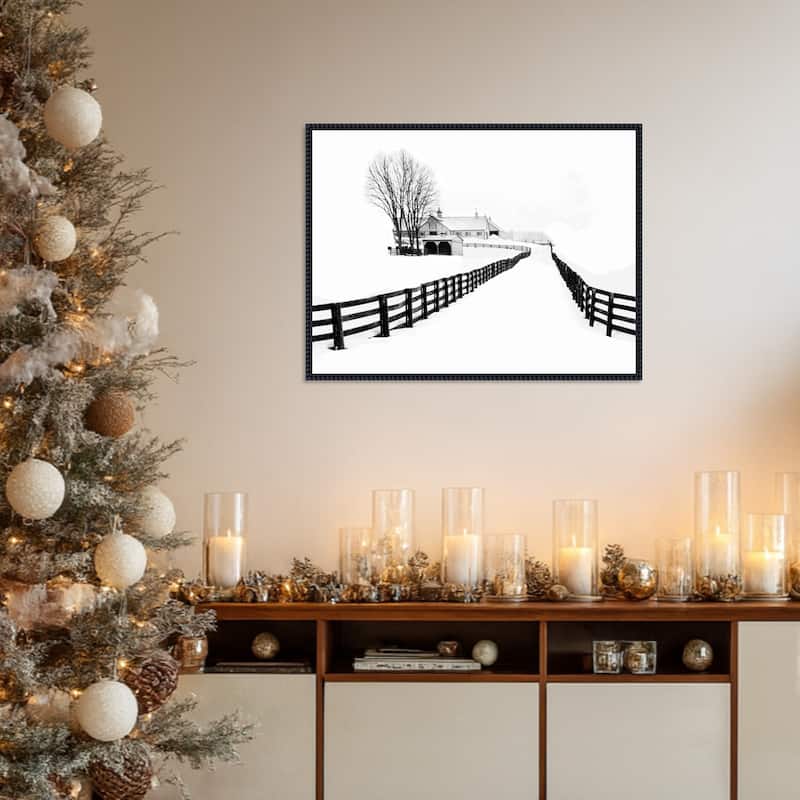Winter Horse Barn by Jasmine (30 x 23 in.), Framed Canvas Wall Art Print - Sylvie Beaded Black