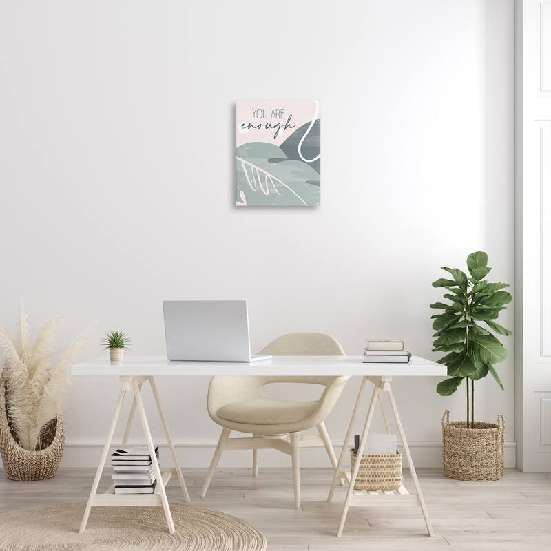 Stupell You are Enough Phrase Soft Green Leaves Canvas Wall Art