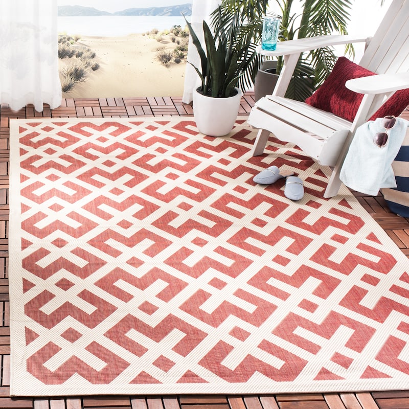 SAFAVIEH Courtyard Sytske Indoor/ Outdoor Waterproof Patio Backyard Rug - 2'7" x 5' - Red/Bone