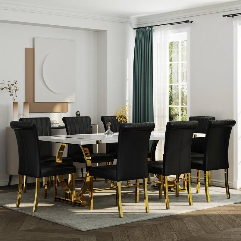 Luxury PU Leather Parsons Dining Chairs Side Chairs with Rolled Back and Stainless Steel Legs