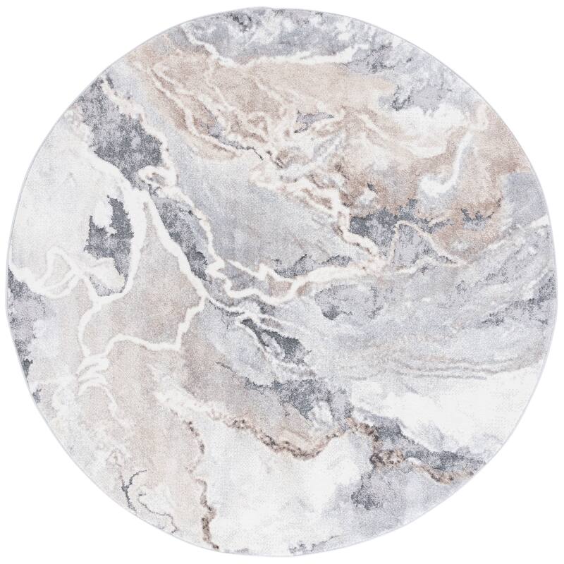 SAFAVIEH Opal Janey Modern Abstract Rug - 6'7" Round - Ivory/Grey