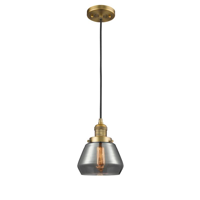 Innovations Lighting Fulton - 1 Light 7" Cord Hung Mini Pendant - Brushed Brass/Light Smoke