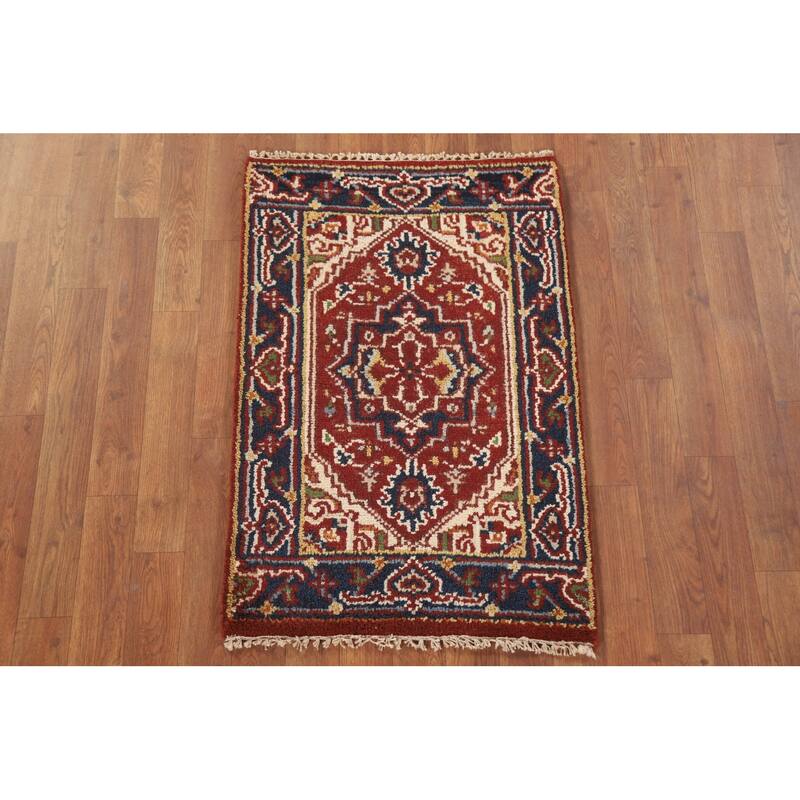 Hand Knotted Oriental 100% Wool Carpet Traditional Medallion Red Heriz (serapi) Area Rug - 3' 0'' X 2' 0''
