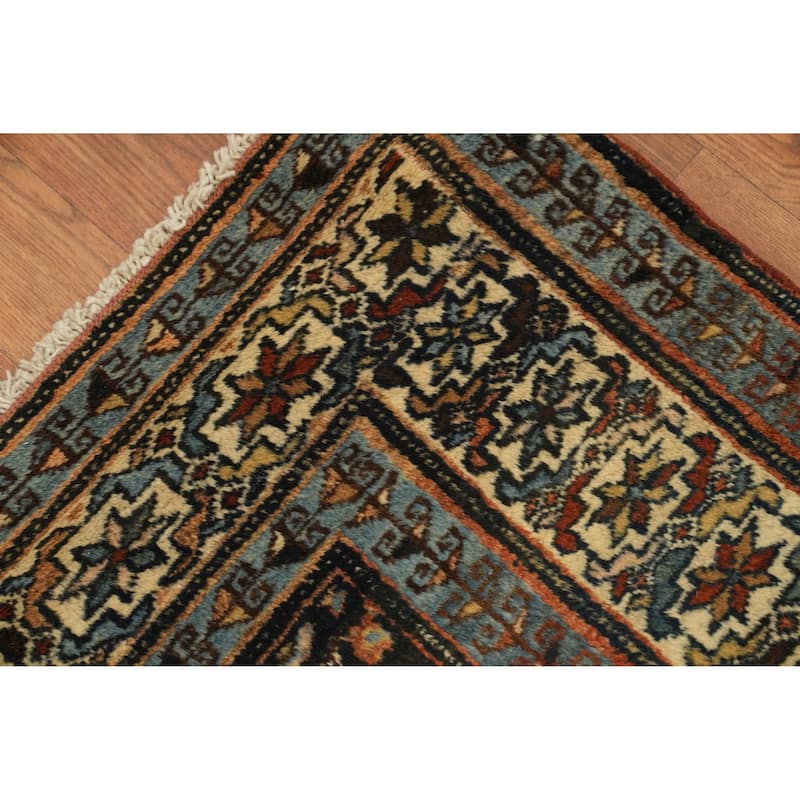 Hand Knotted Oriental 100% Wool Carpet Traditional Geometric Oranges & Rust Malayer Area Rug - 4' 4'' X 3' 2''