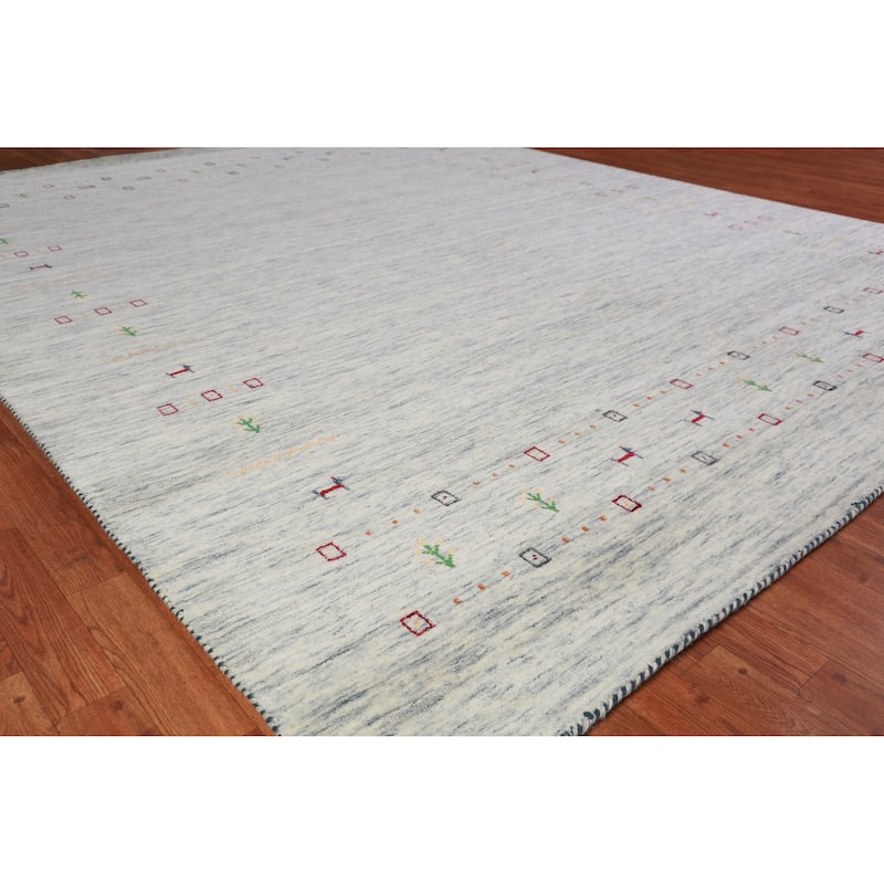 Tribal Gabbeh Indian Area Rug Hand-Knotted Beige Modern Wool Carpet - 8'3" x 9'11" - 8'3" x 9'11" - Ivory/Beige