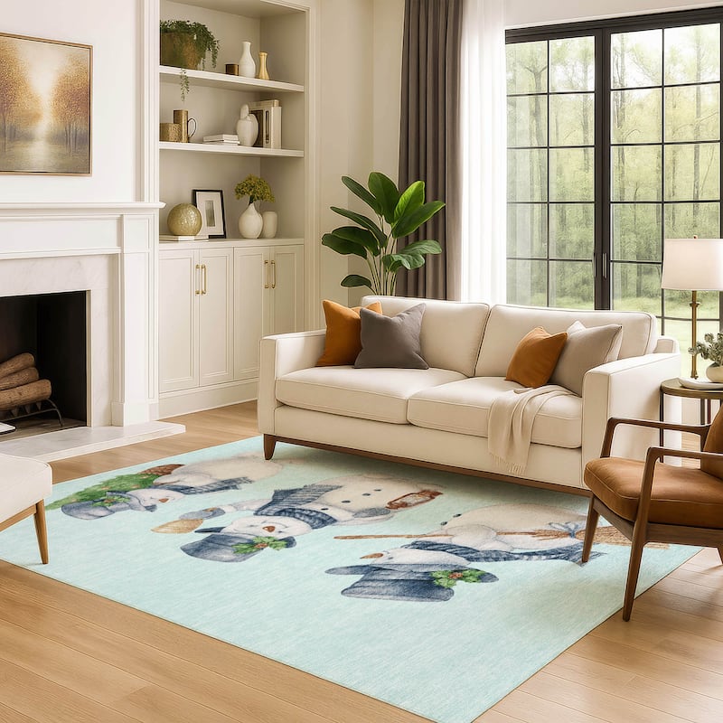 Premium Washable Super Soft Winter Holiday Snowman Mayfield Rug