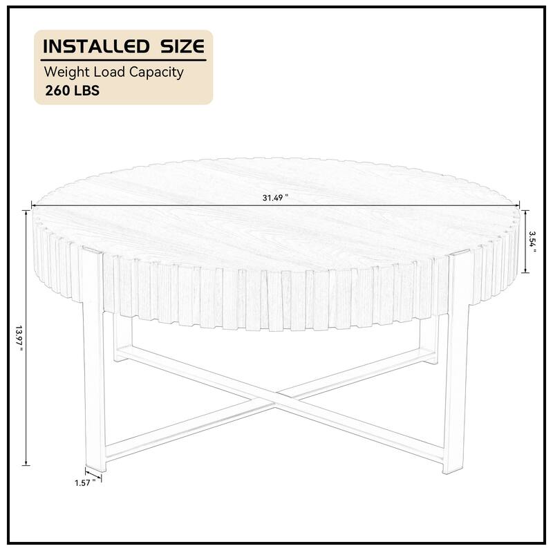 Modern Handcraft Drum Coffee Table 31.5 inch Round Coffee Table for Living Room,Small Coffee Table with Sturdy Pedestal