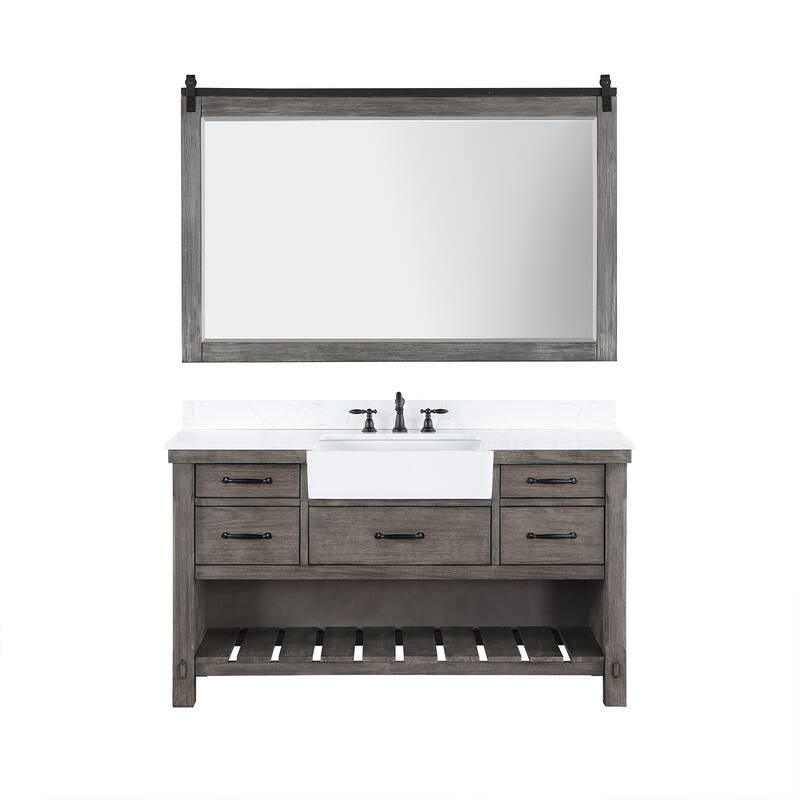 Miseno MV-701660 Villareal 60" Free Standing Single Basin Vanity Set - Classical Grey / White - Steel Finish