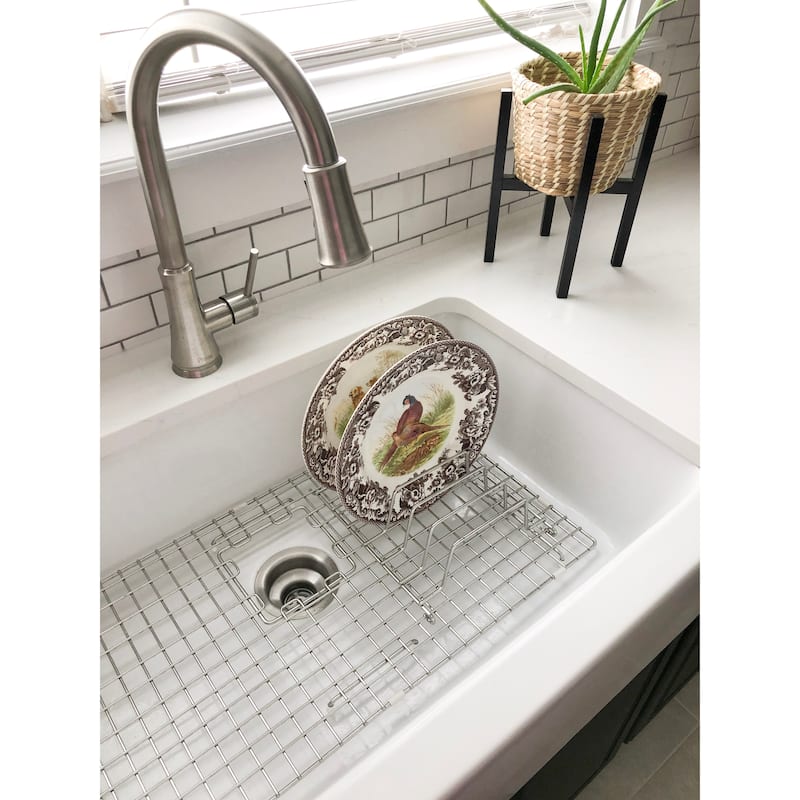 Grace Crisp White Fireclay 34″ Single Bowl Undermount Farmhouse Apron Kitchen Sink and Drain