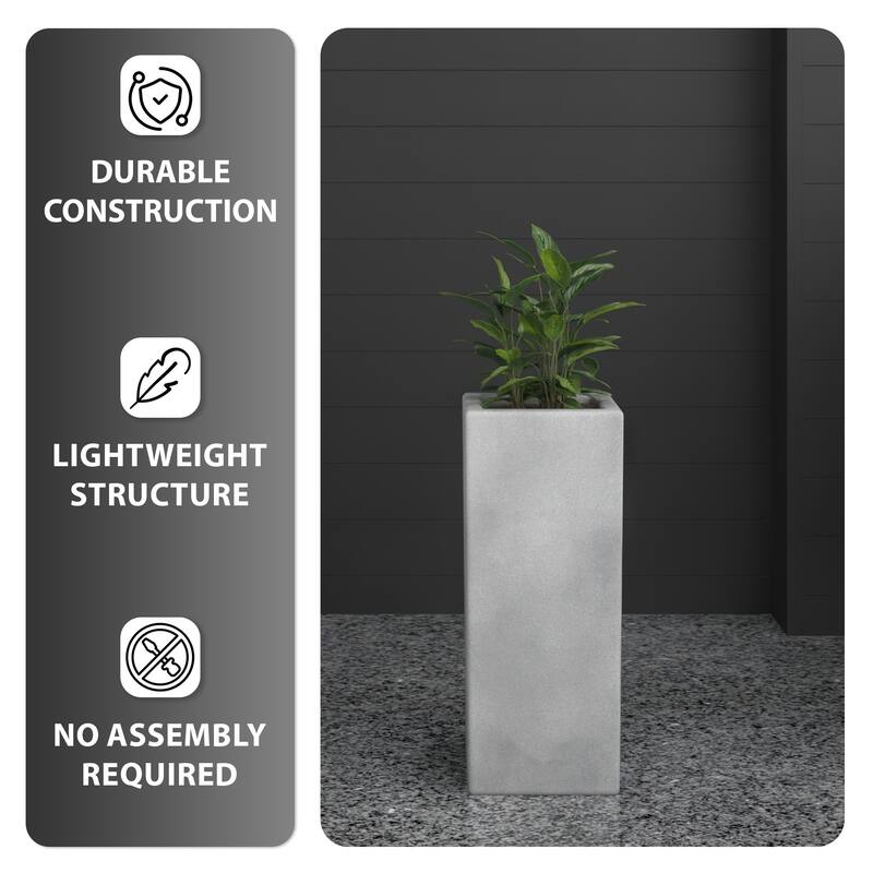 Terra Modern Tall Square Column Planter Sleek Fiberstone & MgO Clay Pedestal Pot - Weather-Resistant Front Door & Entryway Decor